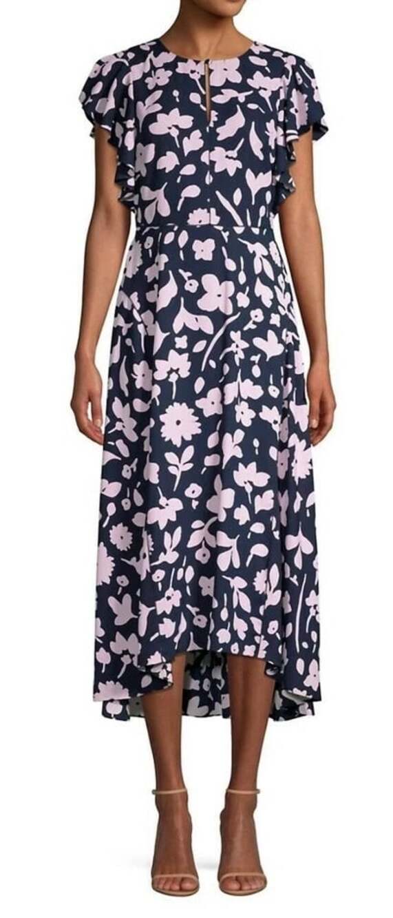 Kate Spade New York Floral Smocked Maxi Dress US 0 EU 32 Womens Navy Blue $398